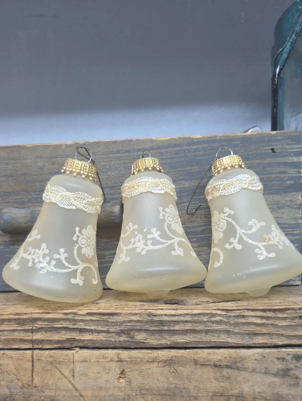 Vintage Krebs Lace Trimmed Glass Bell Ornaments